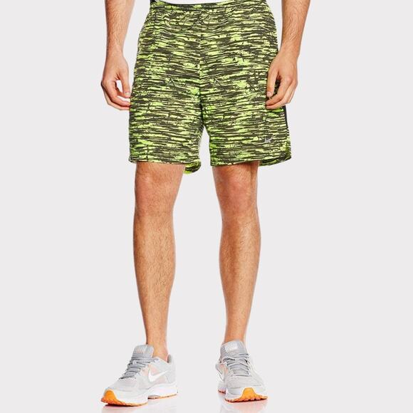 Nike Men’s Challenger 18cm Printed Running Shorts Lime Green and Black size M - Picture 1 of 9